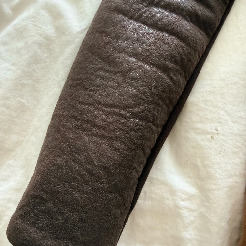 BCBGMaxAzria Camel Coat with Dark Brown Leather Sleeves - Picture 3 of 4